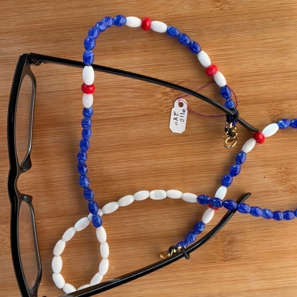 Hand Crafted Face Mask Eyeglasses Holder Lanyard Chain Red White Blue Patriotic
